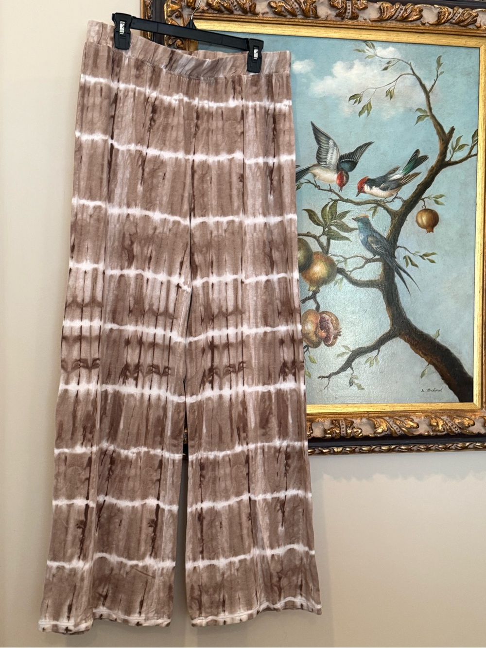 Chico's Taupe and White Tie-Dye Wide Leg Pants